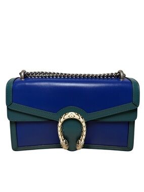 Gucci Blue and Teal Leather Shoulder Bag with Gold-Tone Horsebit
